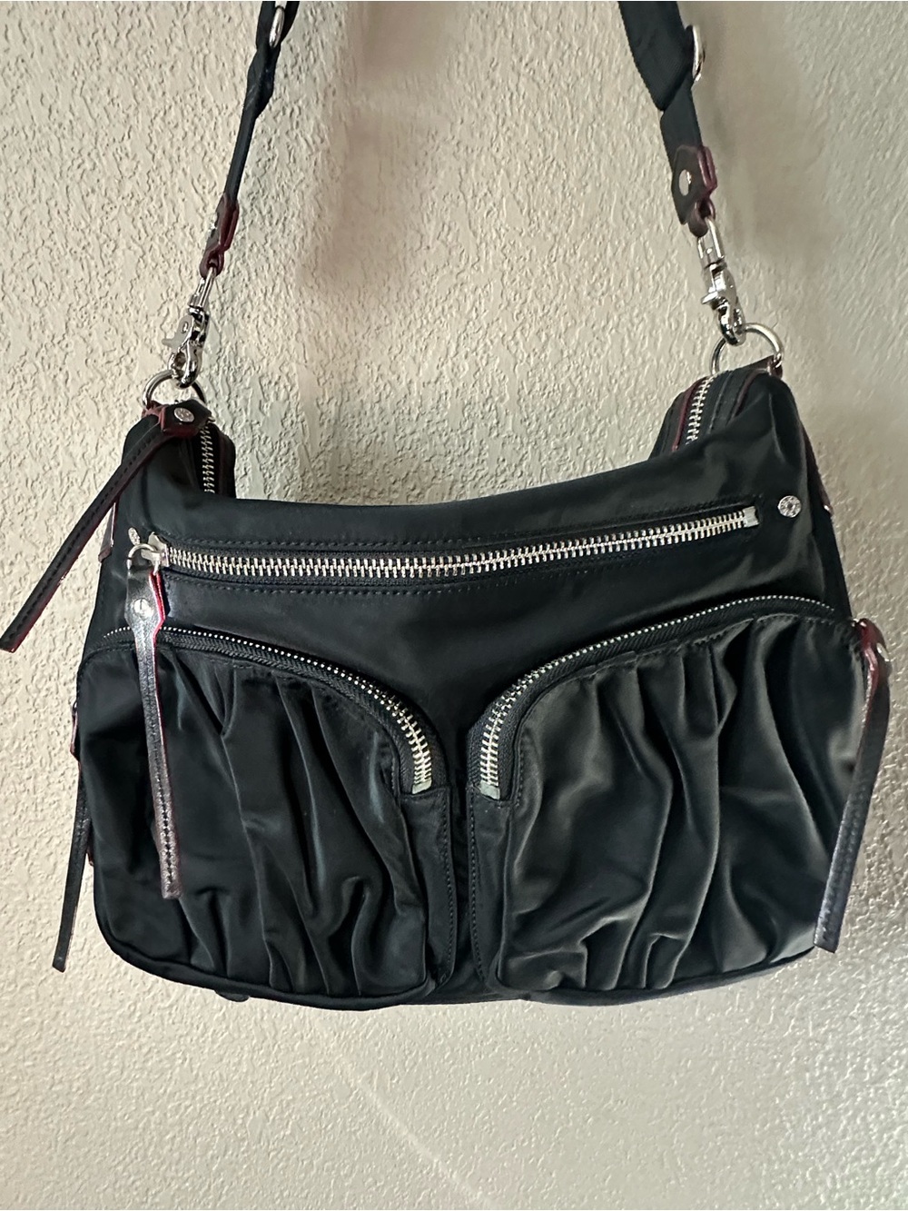 MZ Wallace Hayley Shoulder Crossbody Bag Black Nylon Dual Front Zip Pocket